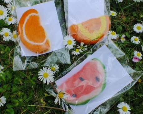 organic felted soap melon and oranges design