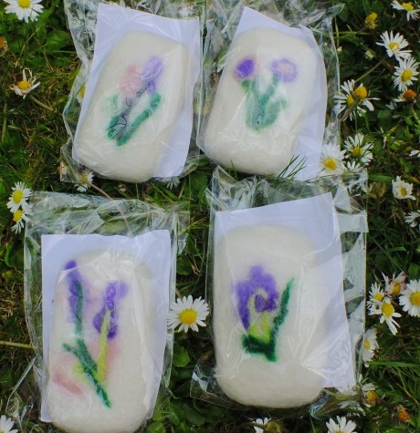 organic felted soap floral design