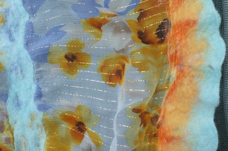 Felted scarf wool and silk blue orange sparkly summer oughtem fall