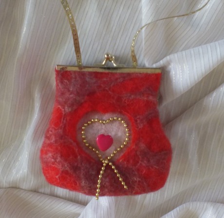 Valentines Small red felted purse wool and beads