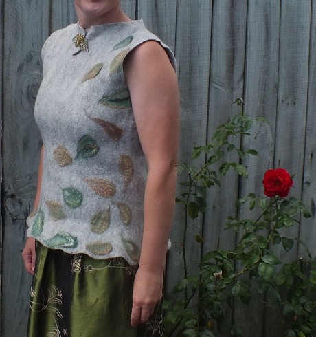 My first big felting project - Felted vest with leaves