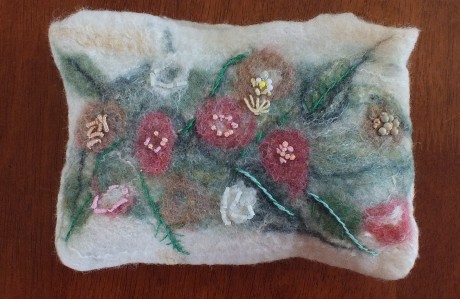 Small Felted Purse, natural white and coloures merino, mulberry silk