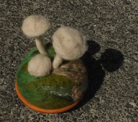 Felted wool Tree mushrooms in the forest
