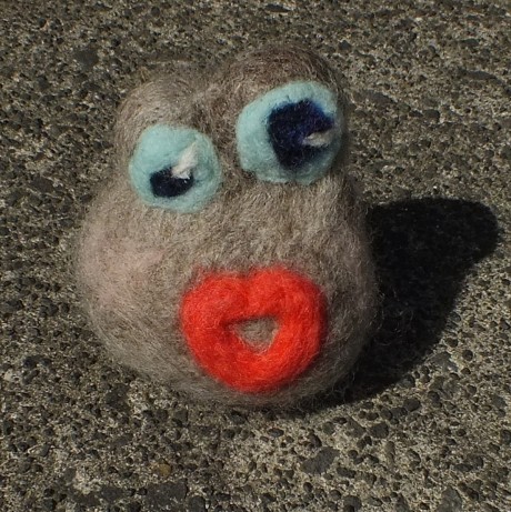 Felted pincushion needle felted wool Creazy Alian natural gray wool funny face